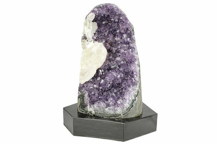 Amethyst Cluster with Calcite on Wood Base - Uruguay #256652